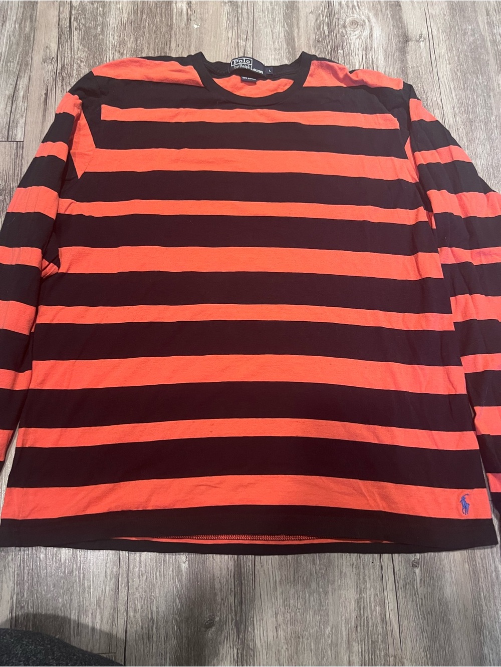 Ralph Lauren Men’s Long Sleeve Black and Orange Striped Tee